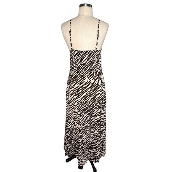 LONG TALL SALLY Cream Brown Zebra Print Patterned Slip Maxi Dress WOmen's Size 8 - Picture 3 of 9